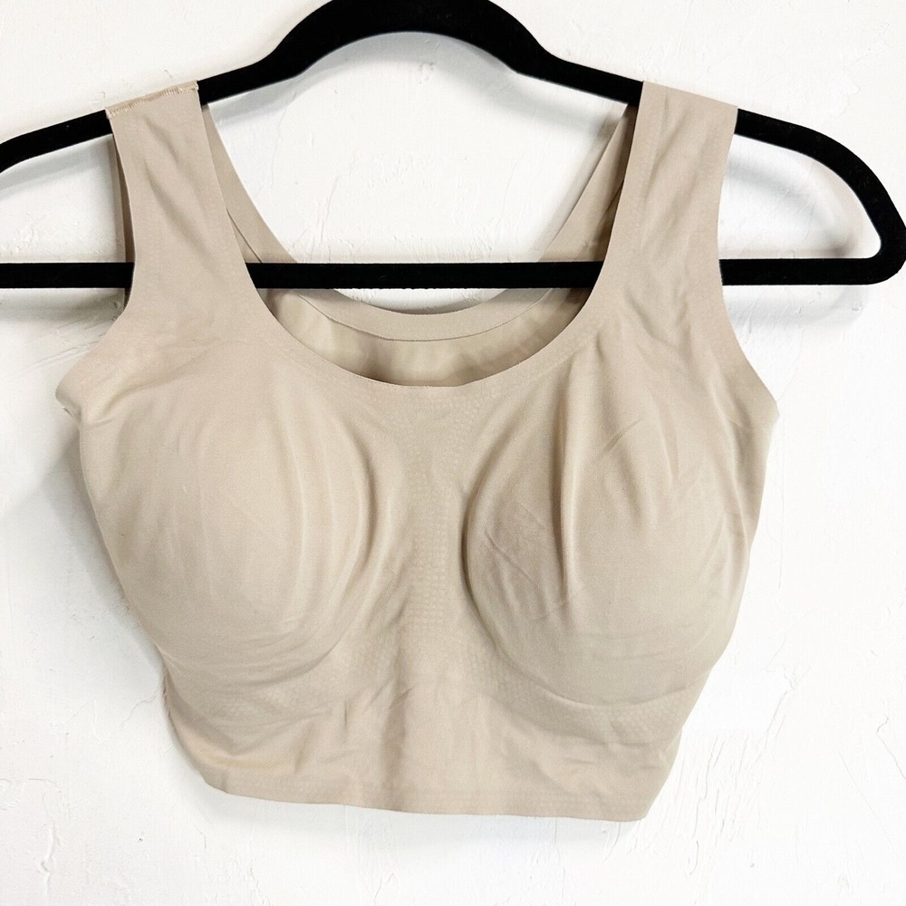True & Co Bra Small Beige True Body Lift V Neck Soft Form Band Removable Pads
